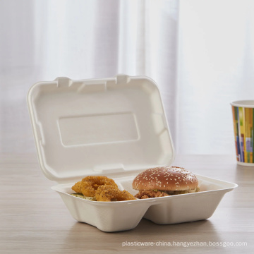 Biodegradable Bagasse Food Containers Take Out Box with 2 Compartment